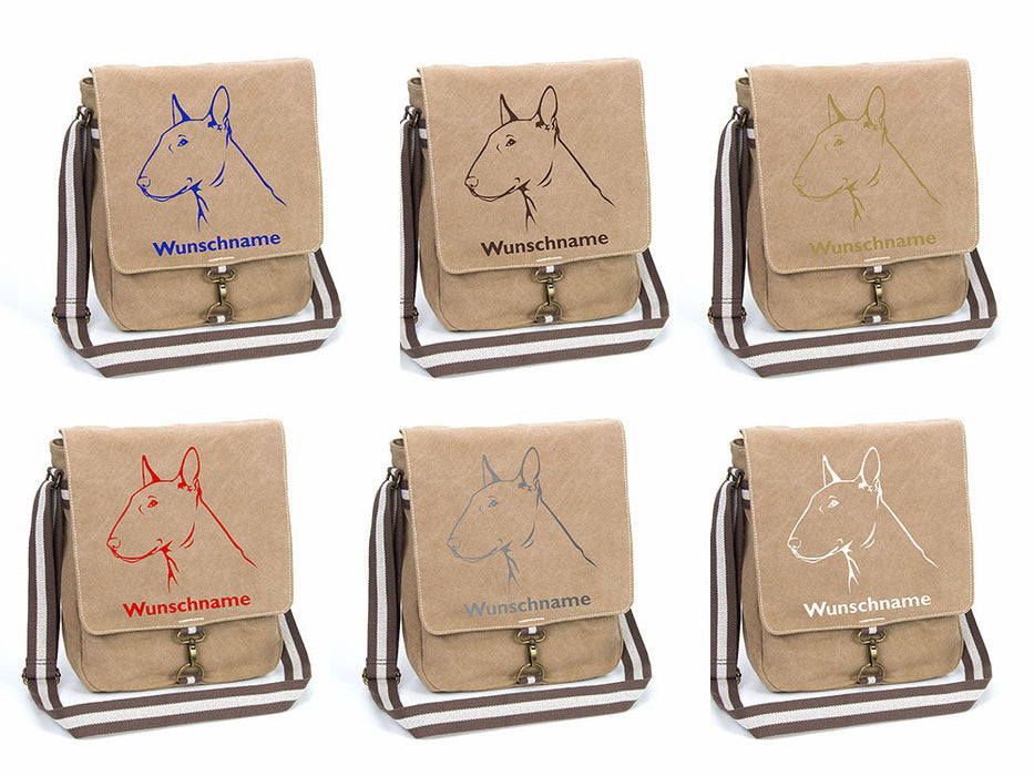 Bullterrier Canvas Schultertasche Tasche mit Hundemotiv und Namen