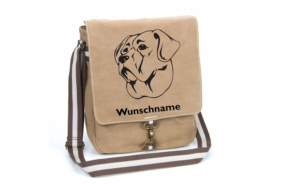 Broholmer Canvas Schultertasche Tasche mit Hundemotiv und Namen