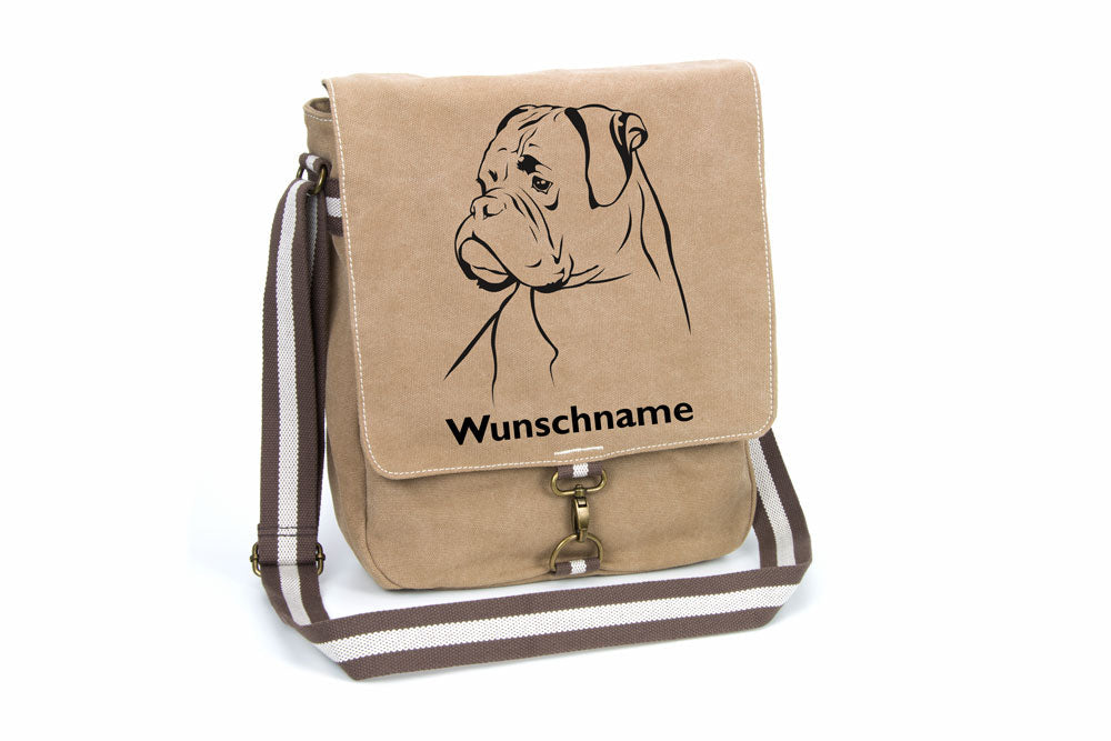 Boxer Canvas Schultertasche Tasche mit Hundemotiv und Namen