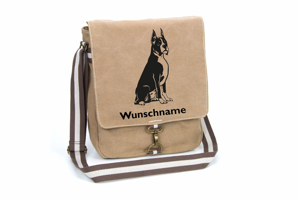 Boxer 3 Canvas Schultertasche Tasche mit Hundemotiv und Namen