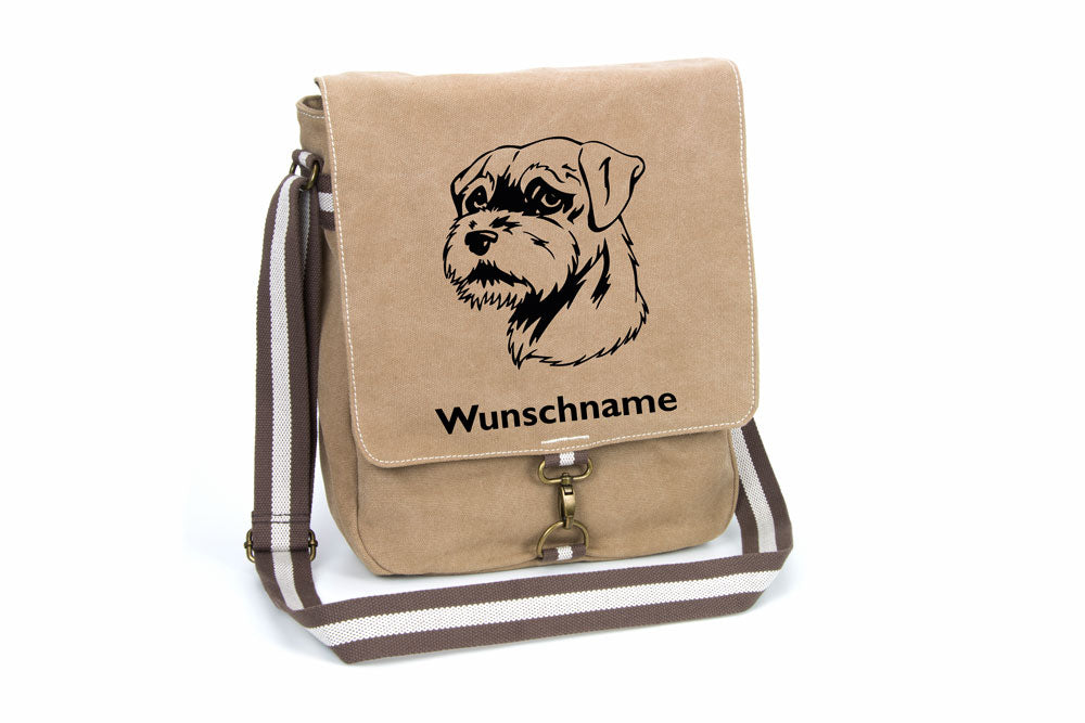 Border Terrier Canvas Schultertasche Tasche mit Hundemotiv und Namen