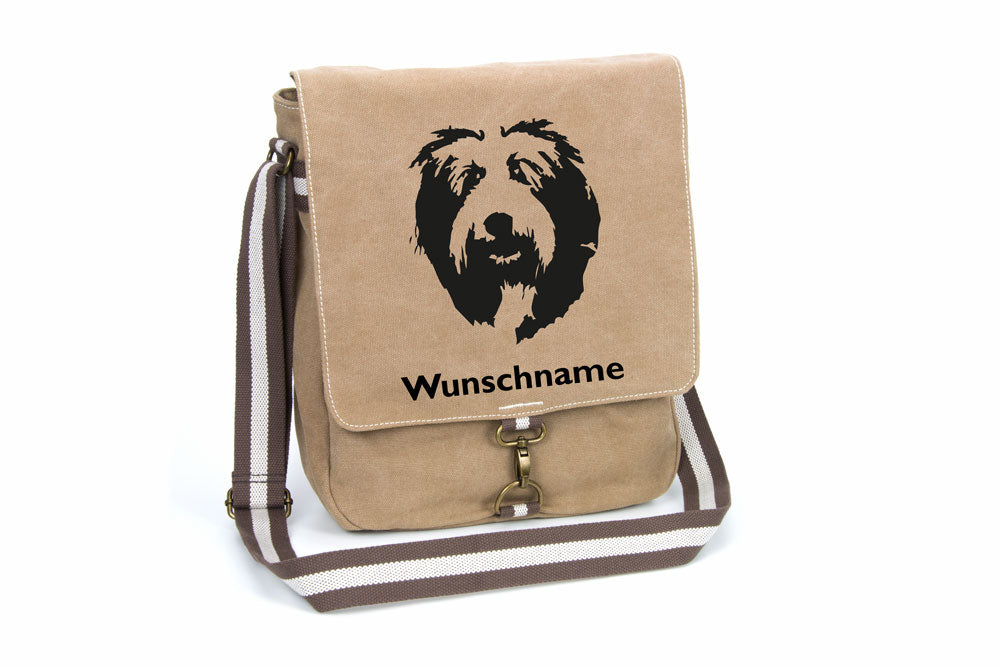 Bobtail Canvas Schultertasche Tasche mit Hundemotiv und Namen