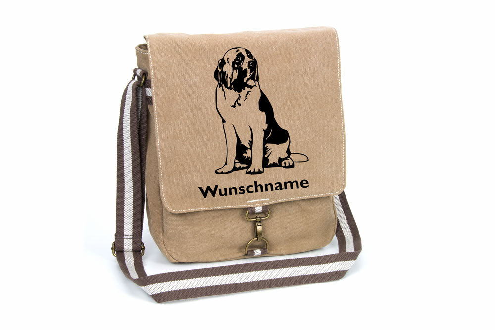 Bernhardiner 1 Canvas Schultertasche Tasche mit Hundemotiv und Namen