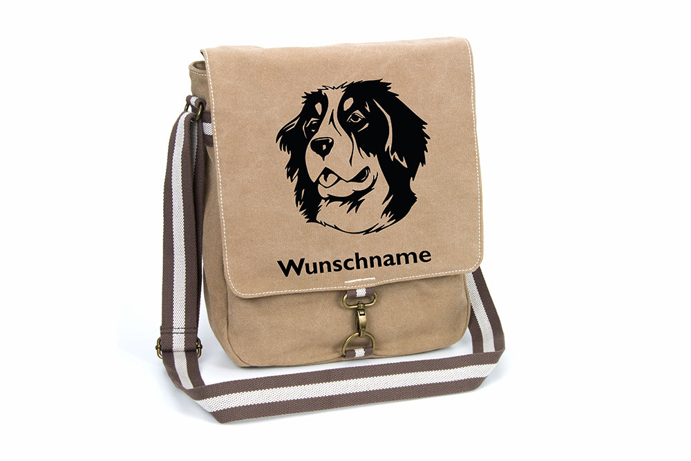 Berner Sennenhund 4 Canvas Schultertasche Tasche mit Hundemotiv und Namen
