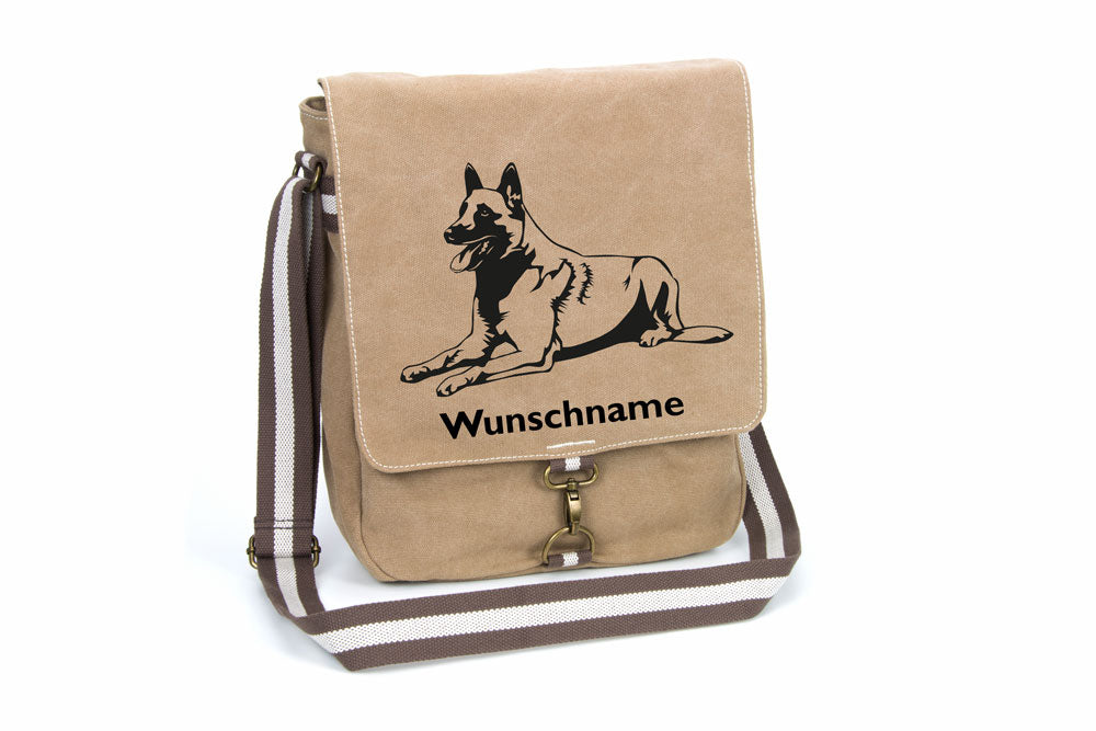 Belgischer Schäferhund Malinois 2 Canvas Schultertasche Tasche mit Hundemotiv und Namen