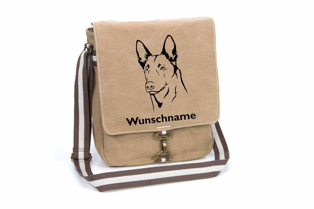 Belgischer Schäferhund Malinois Canvas Schultertasche Tasche mit Hundemotiv und Namen