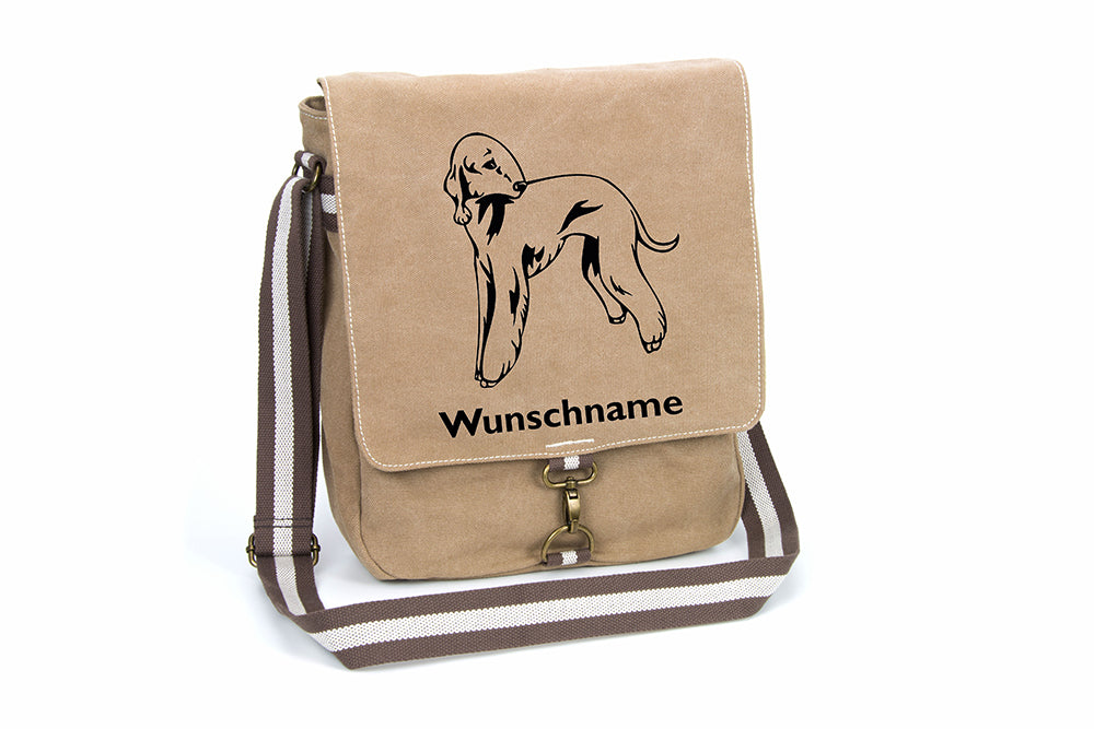 Bedlington Terrier Canvas Schultertasche Tasche mit Hundemotiv und Namen