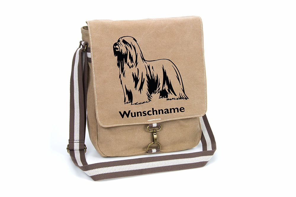 Bearded Collie Canvas Schultertasche Tasche mit Hundemotiv und Namen
