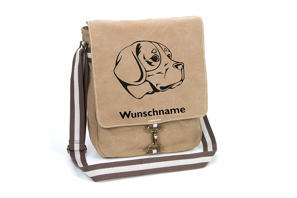 Beagle Harrier Canvas Schultertasche Tasche mit Hundemotiv und Namen