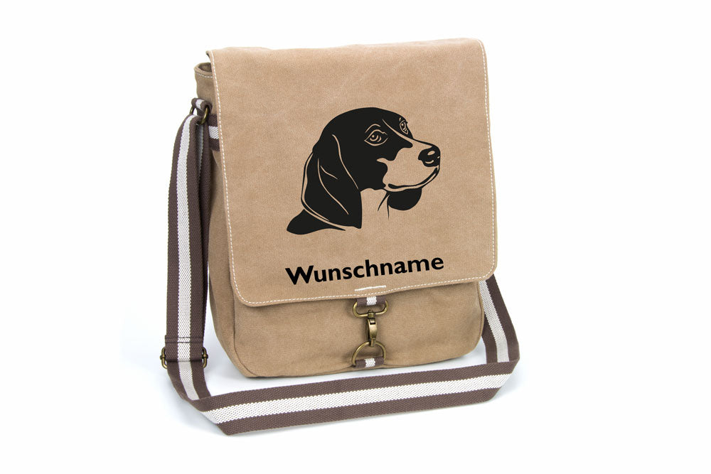 Beagle 4 Canvas Schultertasche Tasche mit Hundemotiv und Namen