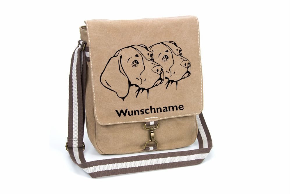 Beagle 2 Köpfe Canvas Schultertasche Tasche mit Hundemotiv und Namen