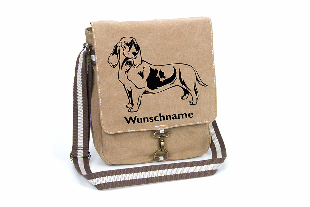 Basset Hound 5 Canvas Schultertasche Tasche mit Hundemotiv und Namen