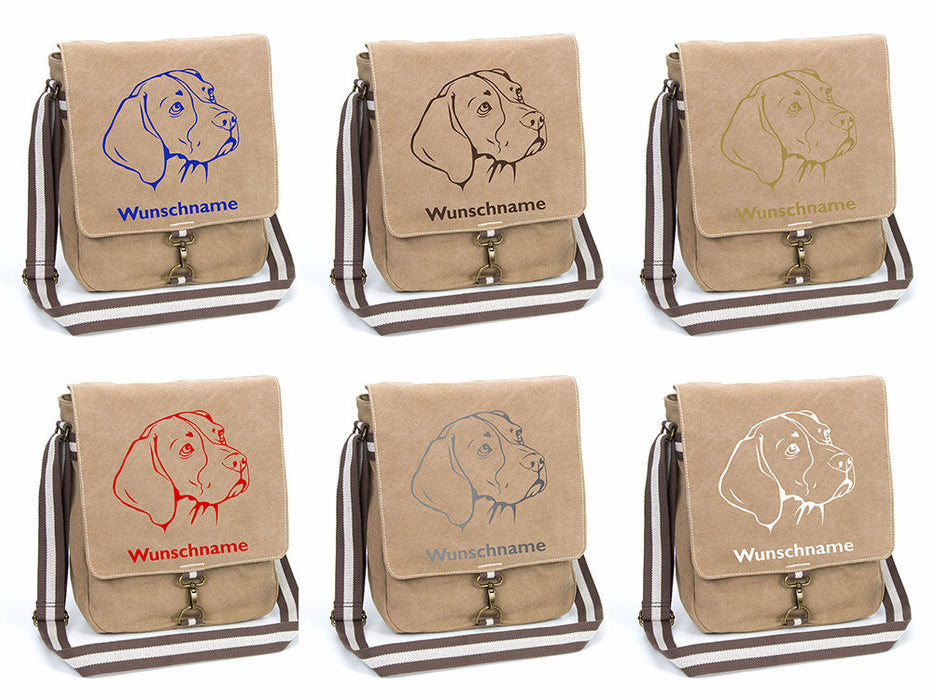 Beagle 2 Köpfe Canvas Schultertasche Tasche mit Hundemotiv und Namen