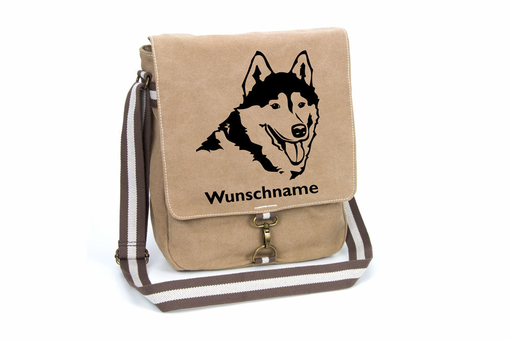 Husky 2 Canvas Schultertasche Tasche mit Hundemotiv und Namen
