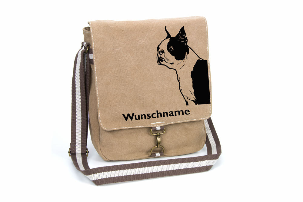 Boston Terrier Canvas Schultertasche Tasche mit Hundemotiv und Namen