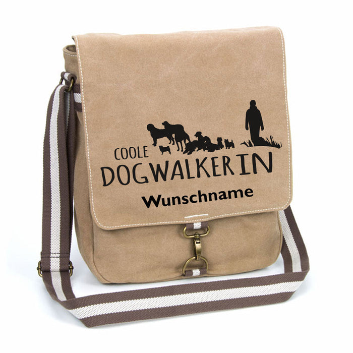 Dogwalkerin - Canvas Schultertasche Tasche mit Namen