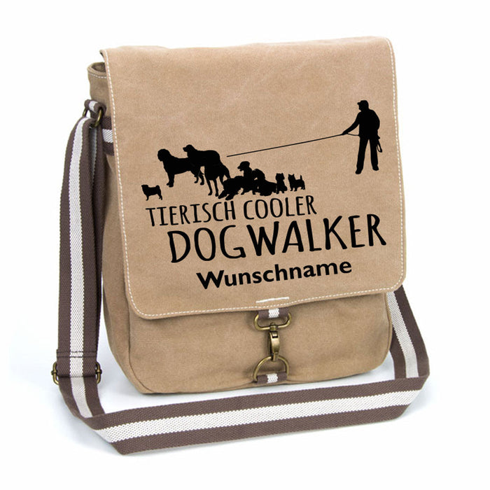 Dogwalker 2 - Canvas Schultertasche Tasche mit Namen