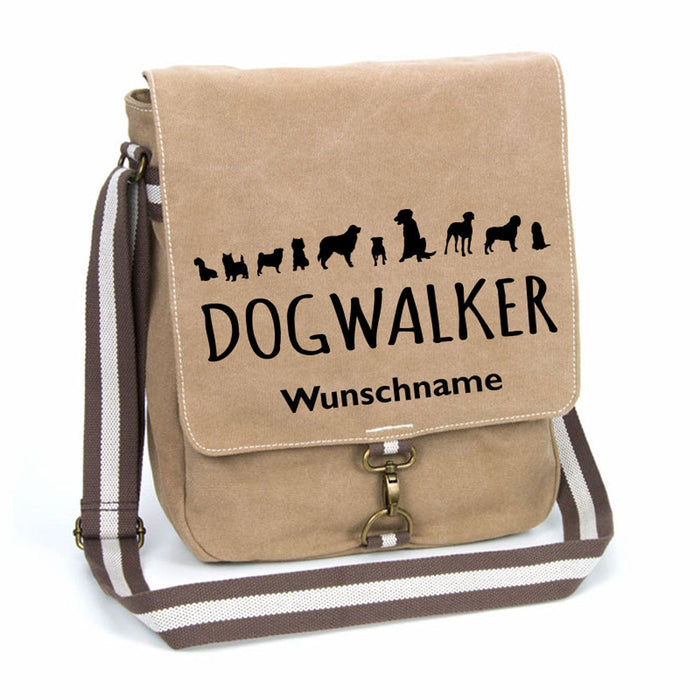 Dogwalker - Canvas Schultertasche Tasche mit Namen