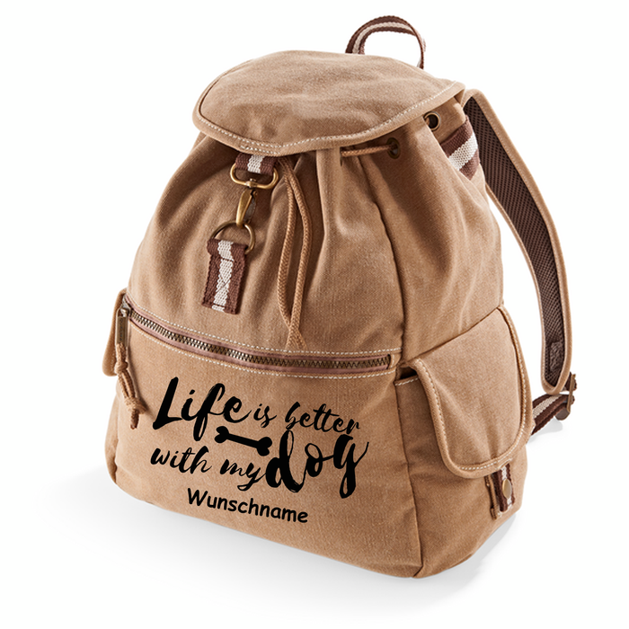 Canvas Rucksack: Life is better with my dog