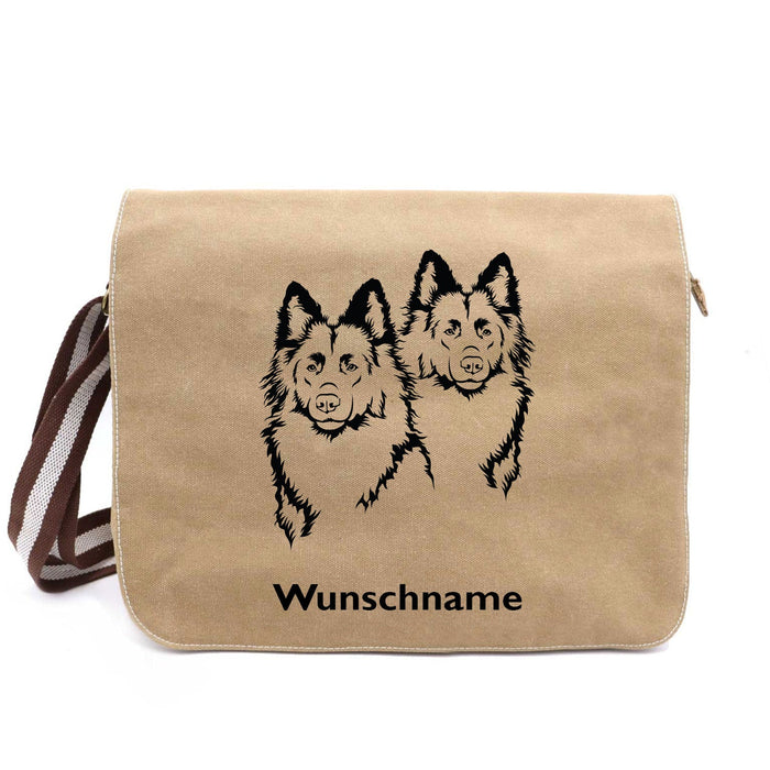 Altdeutscher Schäferhund 2 Köpfe - Canvas Schultertasche Messenger mit Namen