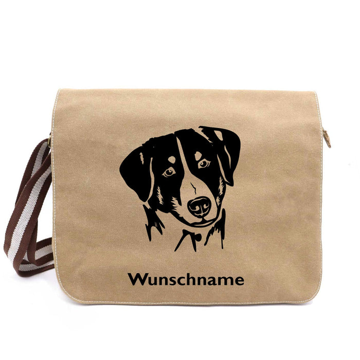 Appenzeller Sennenhund 2 - Canvas Schultertasche Messenger mit Namen