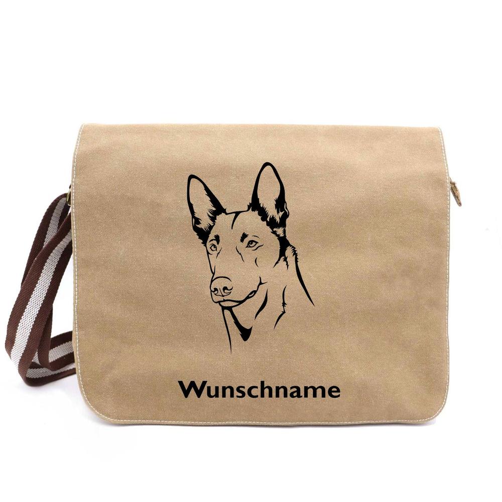 Belgischer Schäferhund Malinois - Canvas Schultertasche Messenger mit Namen - Tierisch tolle Geschenke