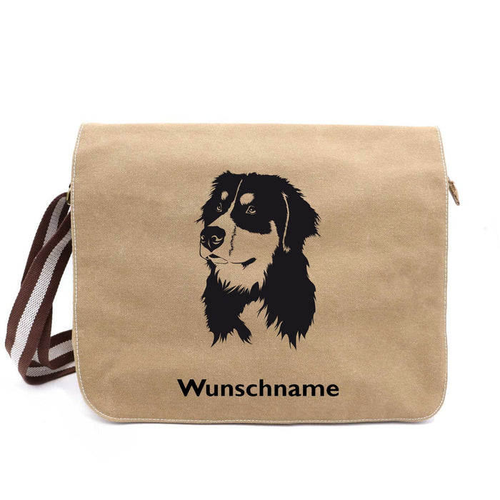 Berner Sennenhund 1 - Canvas Schultertasche Messenger mit Namen
