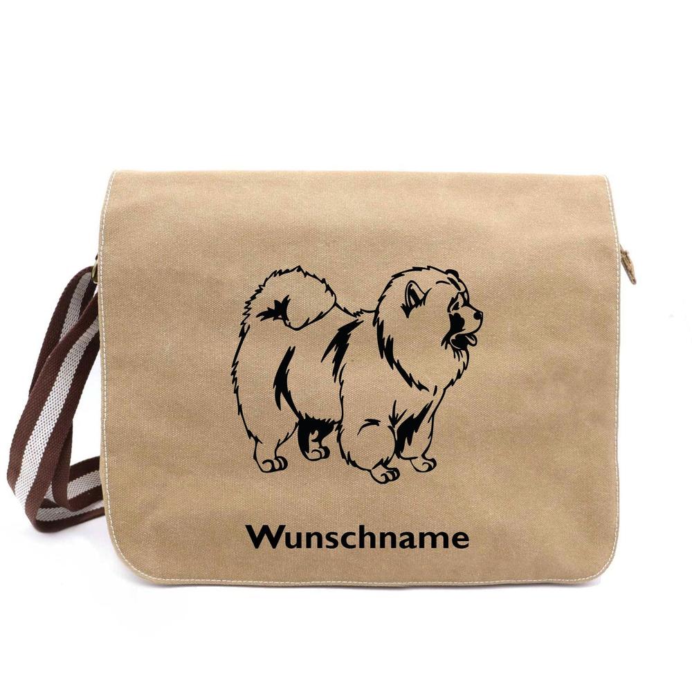Chow Chow 2 Neu - Canvas Schultertasche Messenger mit Namen - Tierisch tolle Geschenke