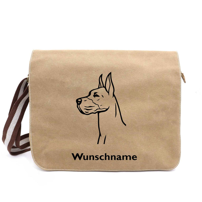 Deutsche Dogge 2 - Canvas Schultertasche Messenger mit Namen
