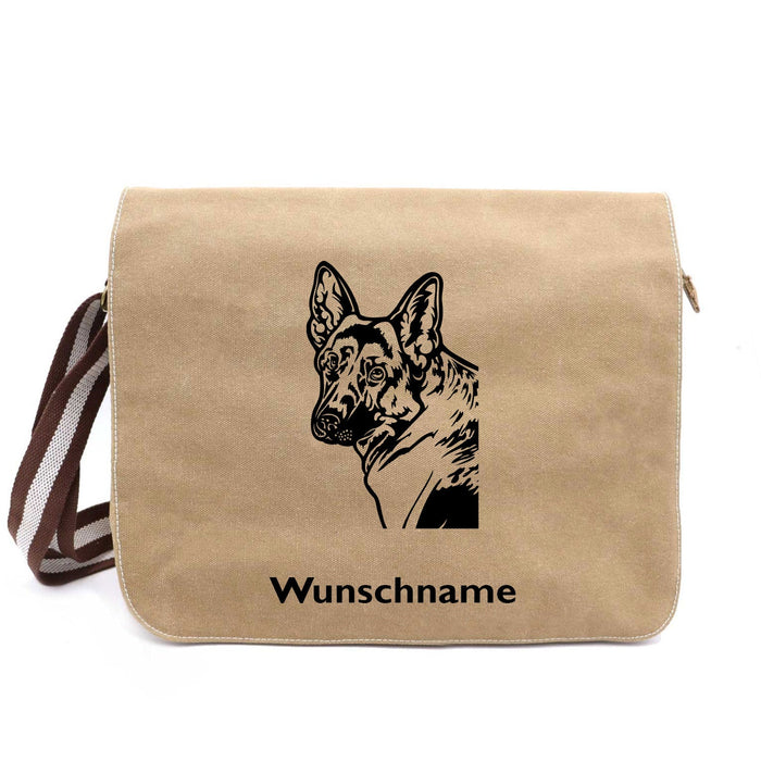 Deutscher Schäferhund 2 - Canvas Schultertasche Messenger mit Namen