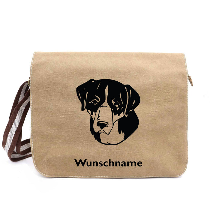 Großer Schweizer Sennenhund - Canvas Schultertasche Messenger mit Namen