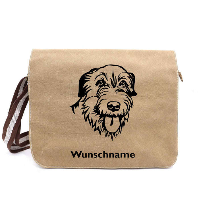 Irish Wolfhound 1 - Canvas Schultertasche Messenger mit Namen