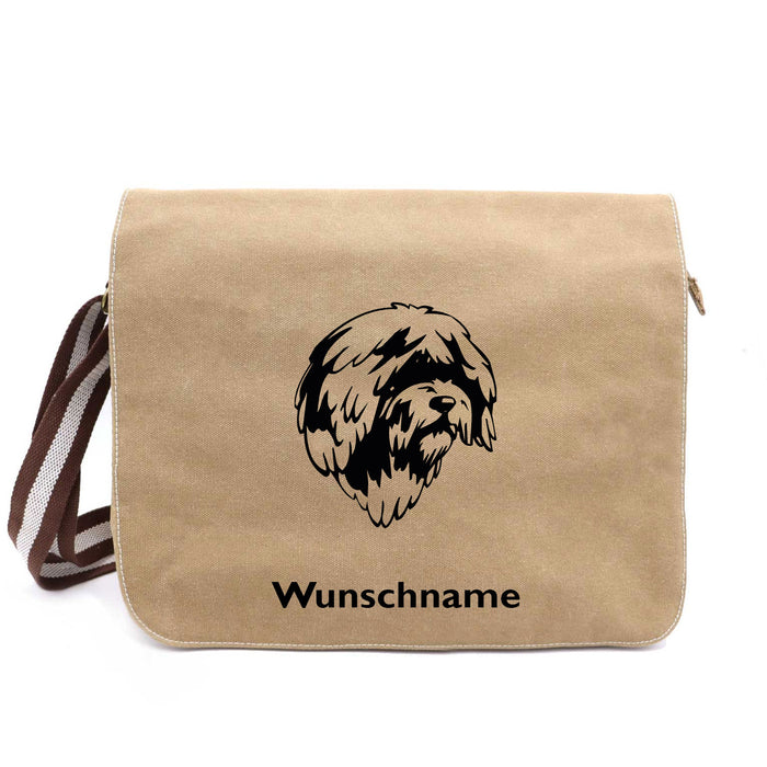 Spanischer Wasserhund - Canvas Schultertasche Messenger mit Namen