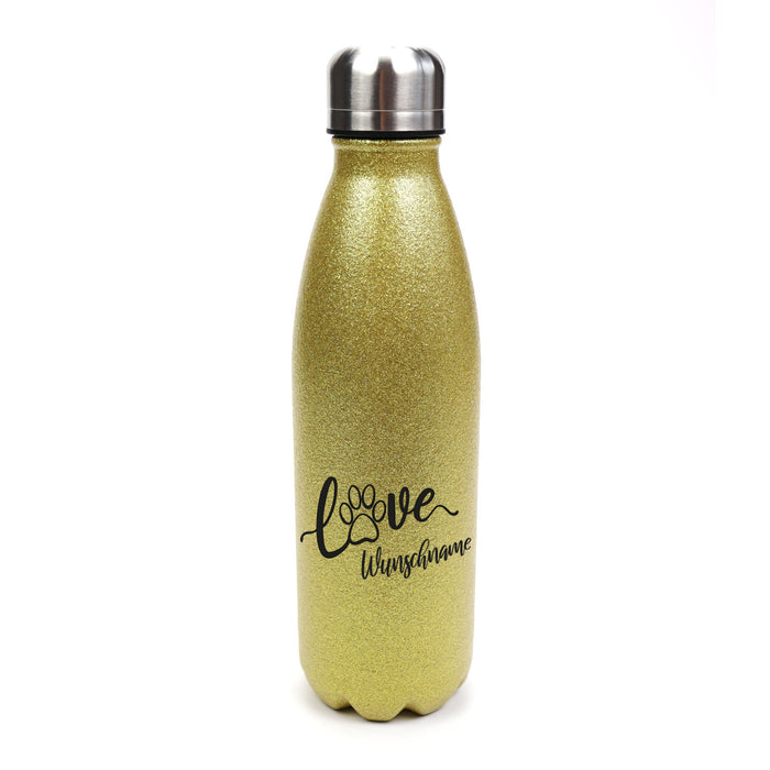 Paw Love - Edelstahl GLITZER Thermosflasche 500 ml mit Namen-Tierisch-tolle Geschenke-Tierisch-tolle-Geschenke